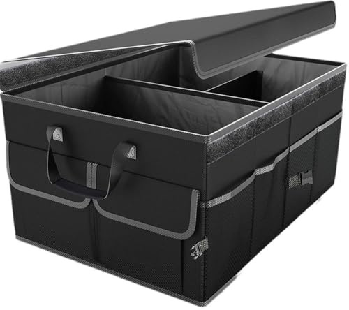 Zstar Organizador para maletero de coche con tapa, estable y antideslizante, grande, plegable, resistente al agua, organizador de maletero, caja organizadora para maletero de coche (negro)
