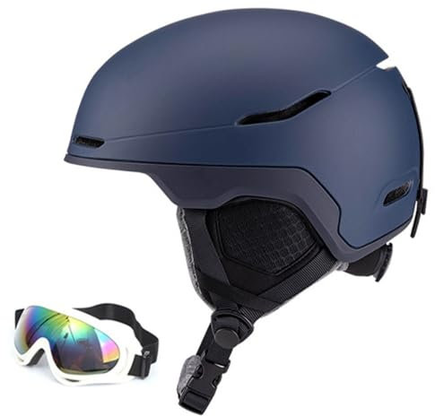 Universel Casque de Ski avec Lunettes de Ski pour Hommes Femmes Jeunes Casque Ski Ajustable pour Skating, Surf des neiges(BB Dark Blue,M(55-58CM))