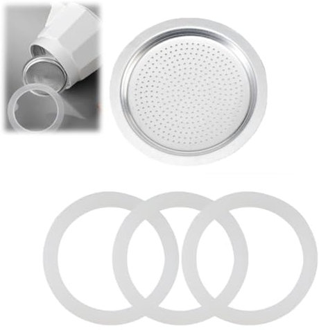 Gasket for Espresso Maker Includes Filter and Silicone Gasket Seals Parts Pot Gasket Aluminum Coffee Pot Filter Replacement Spare Food Grade Silicone Ring for Stovetop Coffee Maker (4,3cup)