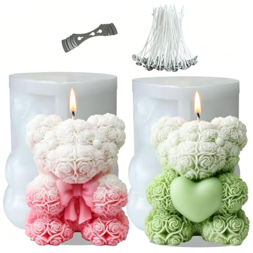 2 Moule en silicone ours, ours rose, moule verseur,moule en silicone bougie | Fabriqué à partir de silicone de qualité alimentaire, sans odeur et adapté aux bougies, savons et pâtisseries
