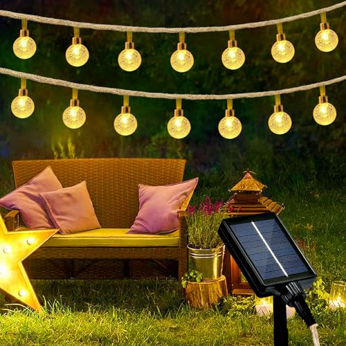 FREMON Luci Solari Esterno, 8 Modalità Ghirlanda Luminosa a Corda di Iuta, 30 LED, IP65 Impermeabile Catena Luminosa Esterno per Giardino, Balcone, Cortile, Decorazioni Esterni (Perline Trasparenti)
