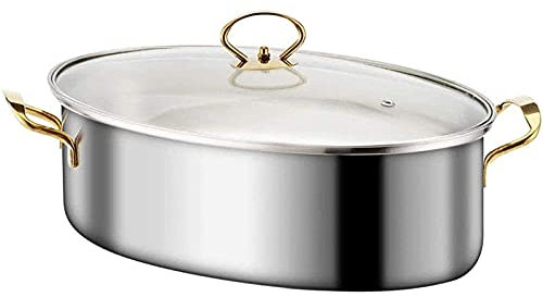 Vaporizador de pescado de acero inoxidable, olla de vapor con forma elíptica con tapa, olla de 38,7 cm para cocinar al vapor, sopa hirviendo, olla de inducción