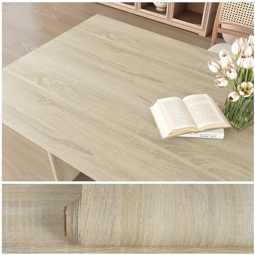 VEELIKE Papier Peint Bois Beige Papier Adhesif pour Meuble Bois Clair 40 cm x 300 cm Papiers Peints Autocollant Vinyle Adhesif Cuisine Salle de Bain Imperméable Stickers Porte Placard Chambre