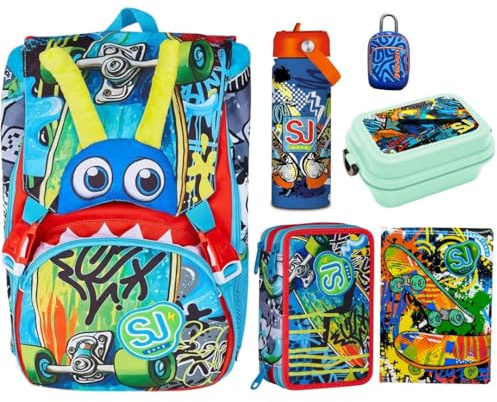 SJ Gang Set Scuola, Zaino Estensibile con Astuccio, Diario, Borraccia, Portamerenda e Gadget, Blu