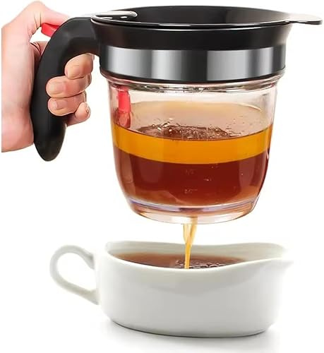 Fat Separator Bottom for Mess-Free Straining Built-in Oil Strainer for Efficient Grease Separation Essential Kitchen Utensil