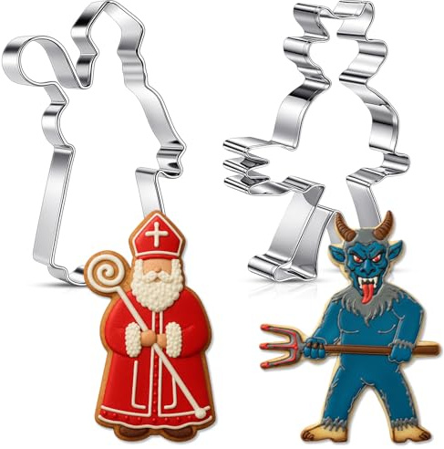 Yaryang 2 Ausstechformen Set Heiliger Nikolaus & Krampus aus Edelstahl Ausstecher für Nikolaustag, Keksausstecher für Weihnachten, Backen, Spülmaschinengeeignet