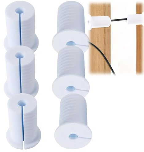 6PCS Wall Cable Grommets,Silicone Cable Routing Rubber,Universal Wall Bushing for Cable,Anti-Slip Cable Hole Grommet,White Split Wall Cable Cover for Ethernet,Waterproof Cord Protection Accessories
