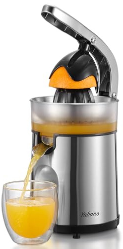 Spremiagrumi Elettrico – Spremi Arance, Limoni e Pompelmi con Corpo in Acciaio Inox e Contenitore Trasparente, 2 Coni per Arance, Facile da Usare per Succo Fresco a Casa