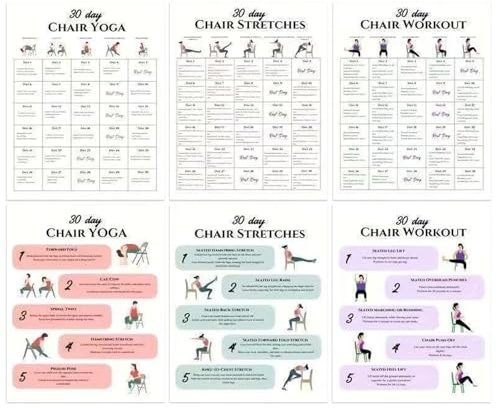 Yoga Workout Kit - 30 Day Chair Exercise Set, 6 Piece Fitness Tools, Flexibility Workout Book | Relaxing To Travel Morning Work Family A