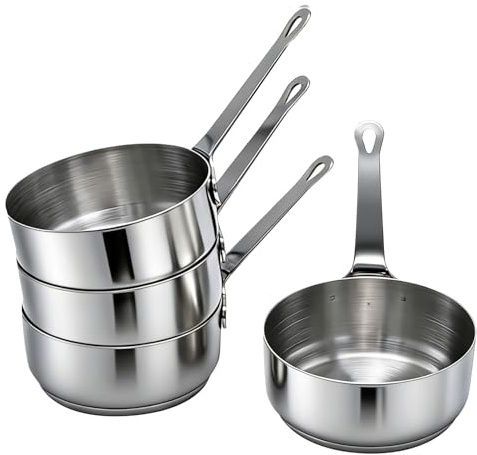 Hoypeyfiy 4 Pcs Mini Stainless Steel Sauce Pots, 100ml Saucepan with Handle, Nonstick Dipping Cups for Condiments Milk and Gravy