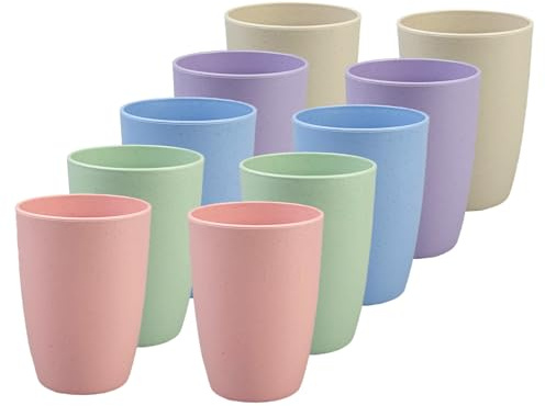 TEYIAN 10 Pack Plastic Cups 350ml Reusable Drinking Cups Durable Plastic Tumblers Set for Kitchen Outdoor Parties Picnics, Camping, BBQ -5 Colour
