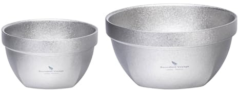 Boundless Voyage Titan Schüssel 500ml & 800ml Camping Doppelwandig Schüssel fur Haferflocken Essen Reis Suppe Ultralight Portable Geschirr Outdoor Metall Becher (Silber Ti1163T)