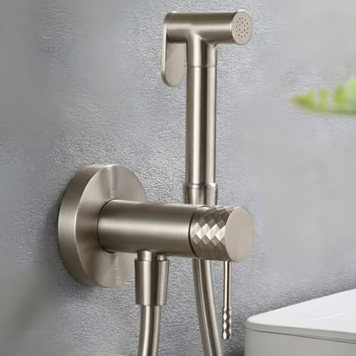 IMEX - Ducha Bidet Agua Fría y Caliente Color Níquel Cepillado | Grifo Bidet Empotrado para WC | Ducha Higiénica Monomando para Inodoro | Grifería Sustituto de Bidé | Serie Génova