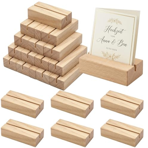 Gmubjux 20 Kartenhalter Holz, Tischkartenhalter für Events und Restaurants, Fotohalter für Fotos und Menükarten, Stabile Holzbasis 7x2,3x1,7 cm