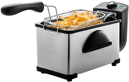 OVENTE Electric Deep Fryer 2 Liter Capacity, 1500 Watt Lid with Viewing Window and Odor Filter, Adjustable Temperature, Removable Frying Basket and Easy to Clean Stainless Steel Body, Silver FDM2201BR