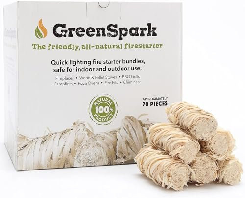 GreenSpark Vänlig brandstartare, 70 stycken, 100 % helt naturlig, 8–10 min. Bränna, öppen spis, lägereld, eldstad, grill, grillrökare, trä och pelletspis, inomhus och utomhus, supersnabb belysning