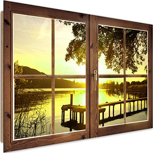 Feeby Cuadro Imagen XXL Ventana Falsa Impresión de arte Atardecer Amarillo 120x80 cm