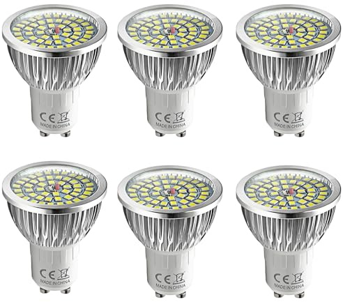 WULUN 6er Pack 6W GU10 LED Lampe mit 48 Stück LED Chips, Superhelles Licht, Ersetzt 60W Halogenlampe, Kaltweiß 6000K, 600 Lumen, 120° Strahlwinkel Reflektorlampen, AC 220-240V, Nicht Dimmbar