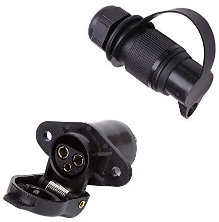 ETUKER Stecker 3 Polig & Steckdose 3-Polig, Anhänger Adapter für Anhänger/LKW/RV/Cars, Universelles Zubehör (2 Mount Punkte Schraubenende)