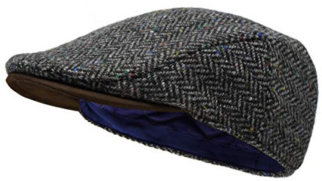Borges & Scott Die Sloan - Flat Cap aus Irish Tweed und Nubukleder - Kieselstein Herringbone - L