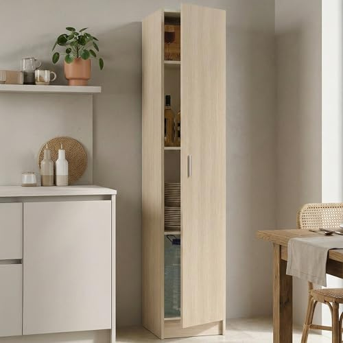 Dmora - Armadio multiuso 1 anta Clearwater, Mobile ausiliario, Guardaroba porta scarpe con ripiani, Scarpiera verticale, 37x37h180 cm, Rovere