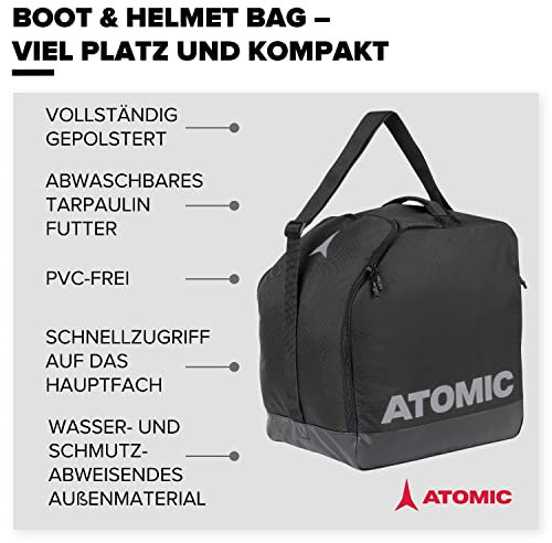 ATOMIC Boot & Helmet Bag Schwarz/Grau - Wasserabweisende Tasche für Skischuhe & Helm - Extra Zubehör-Fach - Optimaler Schutz durch Polsterung - Integrierte Belüftungslöcher