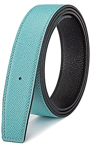 Vatee's Reversibler Ersatzgürtel aus echtem Leder ohne Schnalle, 32 mm/38 mm/40 mm breit, H285: hellblau/schwarz, EU80 Wide 32mm