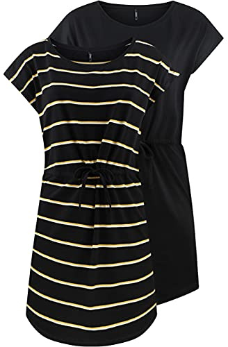 Only, OnlMAY S/S, 2 mini abiti estivi da donna, taglia S, 100% cotone, colore nero, giallo