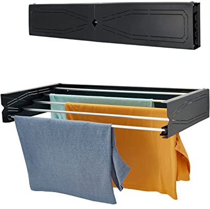 HomeArt Wäscheständer zur Wandmontage, 75 cm, einziehbarer Wäscheständer, zusammenklappbar, für drinnen und draußen, kompaktes gemustertes Design, 20 kg Kapazität, Anthrazit