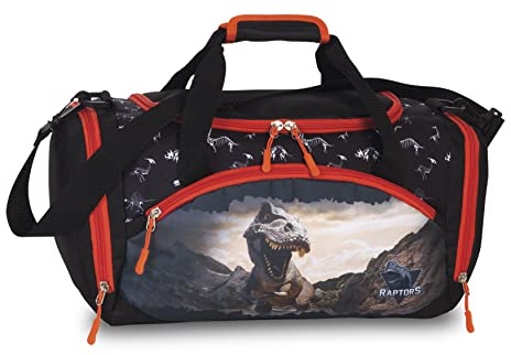 Sporttasche Reisetasche mit tollen Dinosaurier Tyrannosaurus Dino als Motiv, für Jungen und Mädchen, schwarz/rot, 35 x 22 x 18,5 cm, Volumen 14,2 Liter