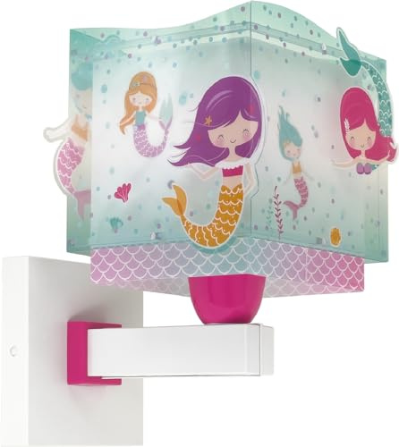 Dalber kinder Wandlampe, Kinderlampe Wandleuchte Mermaids Meerjungfrauen, kinder zimmer leuchte lampenschirm, Türkis | Wandleuchte; Kinderzimmer; E27 - 1 x 15W
