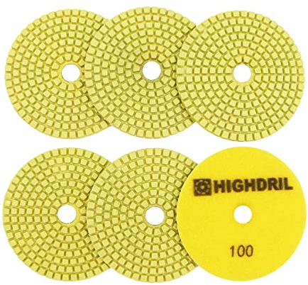 HIGHDRIL Almohadillas Pulido Diamante Húmedas - 6piezas #800 Almohadillas Lijado 100MM para Granito Piedra Mármol Suelo Grinder Pulir Almohadilla Kit para Taladro, Amoladora, Pulidora