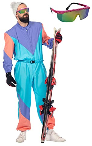 MIMIKRY Costume de ski rétro années 80 pour homme avec lunettes Combinaison une pièce Trash Bad Bouton Apres Ski Taille 62