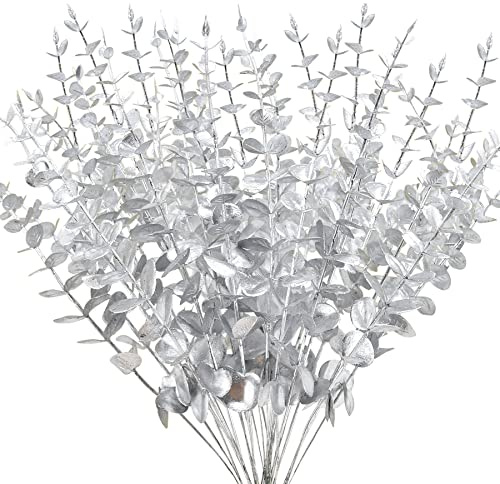 FEQO 36 Steli di Eucalipto Argento Artificiali, Foglie Decorative, Rami Finti con Foglie da 38,1 cm, per Vasi, Bouquet di Nozze e Casa