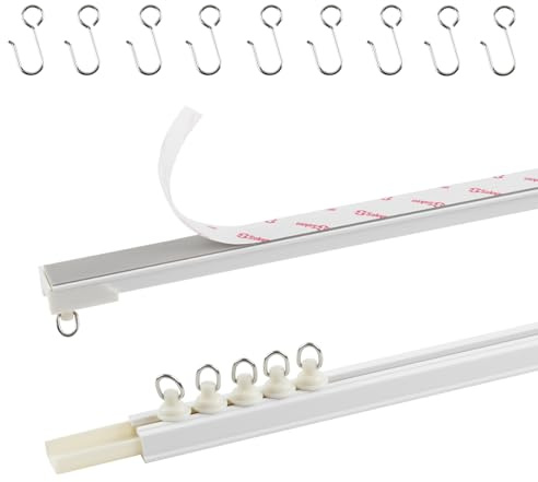 TYRON Adhesive Curtain Track Ceiling or Wall Mount(32/ 2.7 FT), Ceiling Track Room Divider, Self Adhesive Curtains Rod No Drill, Screws or Tools, Curtain Hangers No Damage