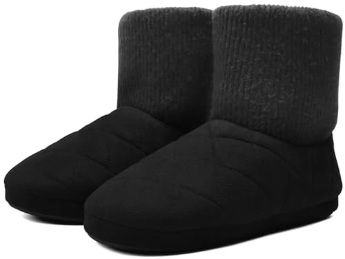 KuaiLu Zapatillas Casa Bota Hombre Invierno Cerradas Babuchas Caballero Caliente Peluche Lana Pelo Altas Pantuflas Botines Comoda Pantufas Homem Calcetines Interior Patucos Slippers Negro 43