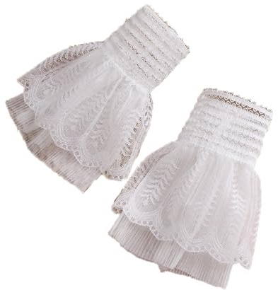 Golden Apple Stretch Shirt Lace Floral Layered Cuff Fake False Sleeves Wrist Cuffs for Women Girls (White2)