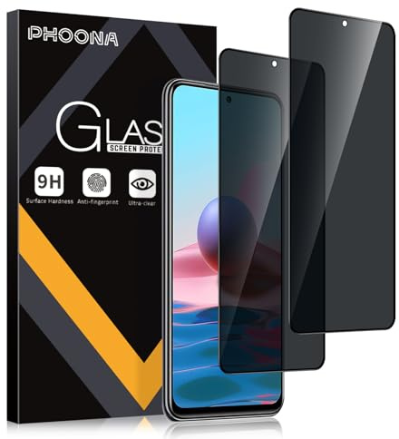 Phoona Protector Pantalla de Privacidad para Xiaomi Redmi Note 10/ Note 10S 4G 6.43,Cristal Templado Anti Espía Protectora Película para Redmi Note 10 4G,9H Dureza,Anti-Arañazo