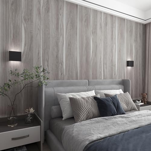 TOTIO Extra Wide Grey Wood Grain Peel and Stick Wallpaper Gray Wood Contact Paper 31.5x157inch Bubble-free Design Matte Thickened Oak Effect Furniture Stickers Waterproof Self Adhesive Wall Stickers