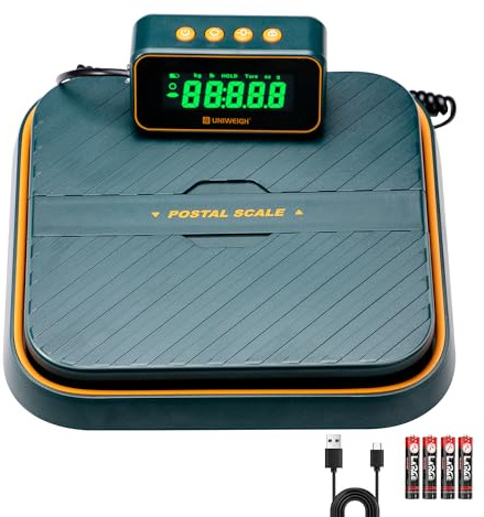 UNIWEIGH Digital Postal Scales for Packages - 86lb/0.1oz Shipping Parcel Scale - Hold and Tare Function, LCD Display, Fold up Holder, Includes Batteries & USB-C Cable