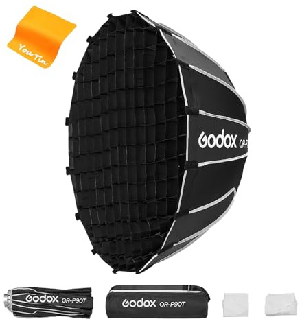 GODOX QR-P90T Softbox 90cm Tiefe Parabol Schnellwechsel Softbox Gittertiefe 42.7cm, Godox Soft Box 90cm QR-P90T für GODOX MS300-V SK400II QT400III QT600III SL60II und Studio Videoleuchte