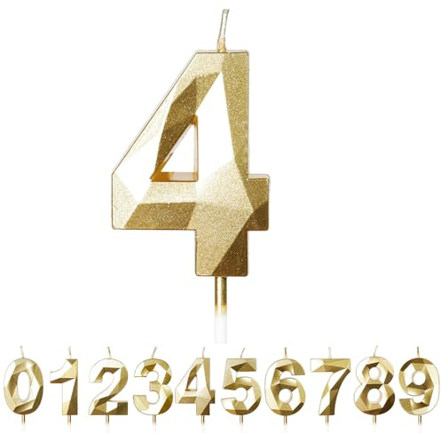 FUZVOL Birthday Cake Candles, Gold Number 4 Candle | Cake Topper Decorations