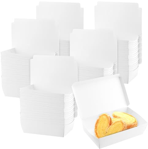 JEUIHAU 100 Pack White Cake Slice Boxes, 160x108x43mm Small Individual Cake Boxes with Rubber Bands Cardboard Folding Box for Cookies, Sandwiches, Muffins, Pastries