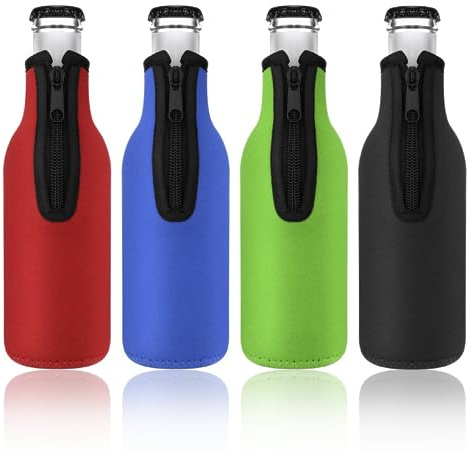 Neroyaner Weinkühlerhülle Flaschenkühlerhülle 4 STK Isolierte Bierkühlerhülle 12 Oz/330 Ml Standard-Flaschenhülle Mit Reißverschluss Dicke Bierflaschenkühler-Abdeckungen