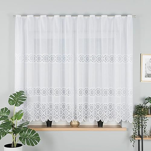 Gardinen Vorhangen Tenda Merwal Bianca 500x250 cm (LxA) Jacquard con Occhielli Pronta da Appendere a Scheda Lunga per Soggiorno Cucina Stores Sciarpe