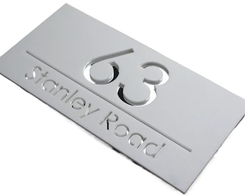 JMORCO Hausnummer Custom Laser Cut Sign House Number Outdoor Personalized Street Home Number Plaque Modern Acrylic Sign Street Matte 3D Sign(Black(Silvery),24x45cm (9.5x17.7in))