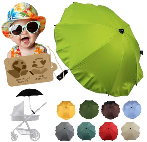 Sonnenschutz universal Sonnenschirm für Kinderwagen Buggy | UV Schutz 50+, Universalhalterung, biegsamer Schirm, für Rund- und Ovalrohre, verstellbar