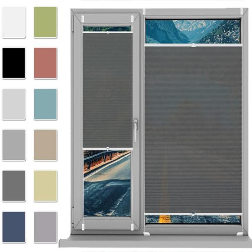 HUANQIN Plissee Plisseerollo Klemmfix Ohne Bohren 90 x 175 cm, Sonnenschutz Easyfix Lichtdurchlässig, Plissee Rollo Ohne Bohren Jalousie, Plisseerollo Sichtschutz, für Fenster & Tür, Grau
