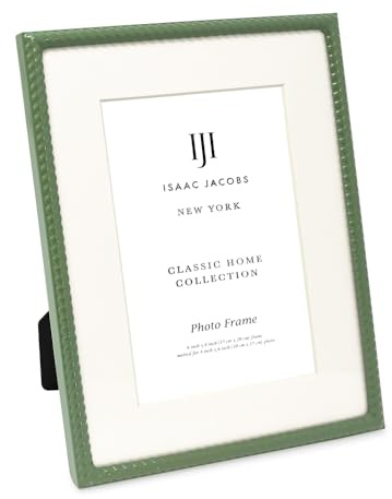 Isaac Jacobs 6x8 (Matted 4x6) Green Metal Rope Border Picture Frame, Horizontal & Vertical for Tabletop and Wall Display, Home Decor, Metal Frame (6x8 (Matted 4x6), Green)