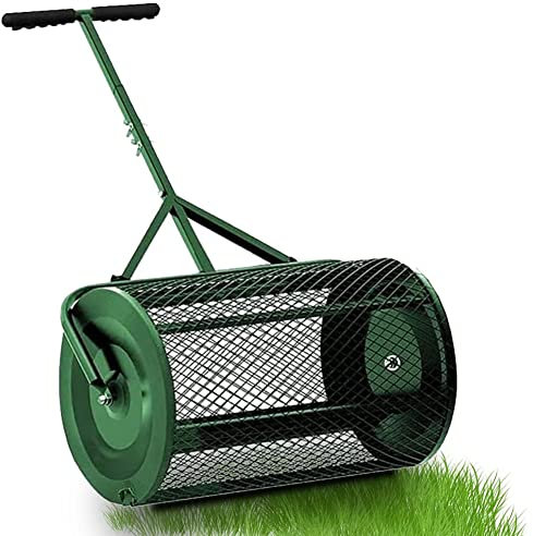 JMOZHCD Esparcidor de Musgo para abono de césped, jardín, jardín, esparcidor de estiércol, Adecuado para Plantar, sembrar, esparcidor de Empuje de Cesta de Metal Resistente